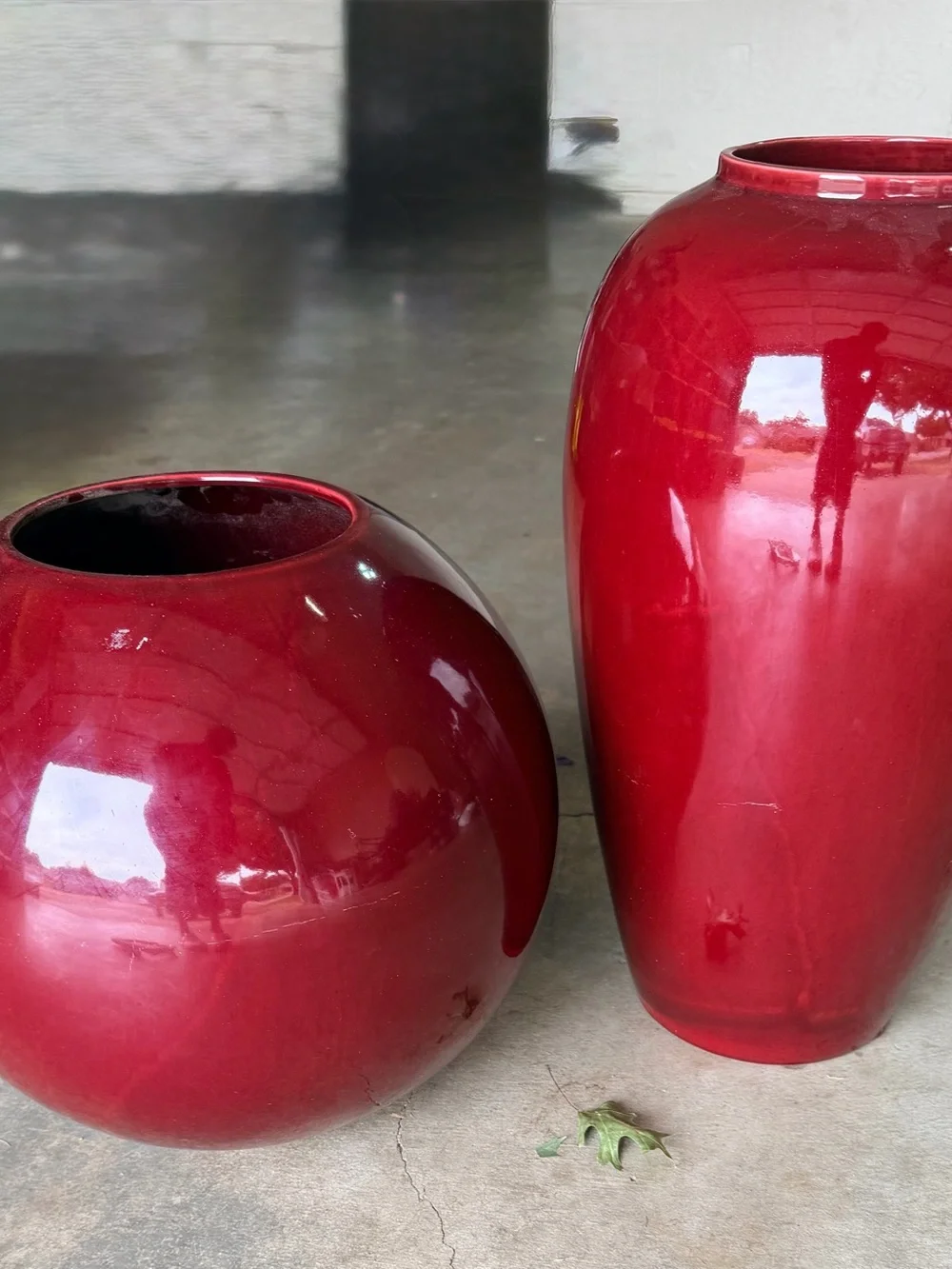 Red Ceramic Decorative Floor Vase Set - Home Accents